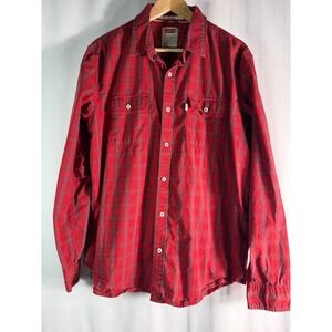 Levi's Mens XL Red Plaid Long Sleeve Button Down Shirt Standard‎ Fit Casual